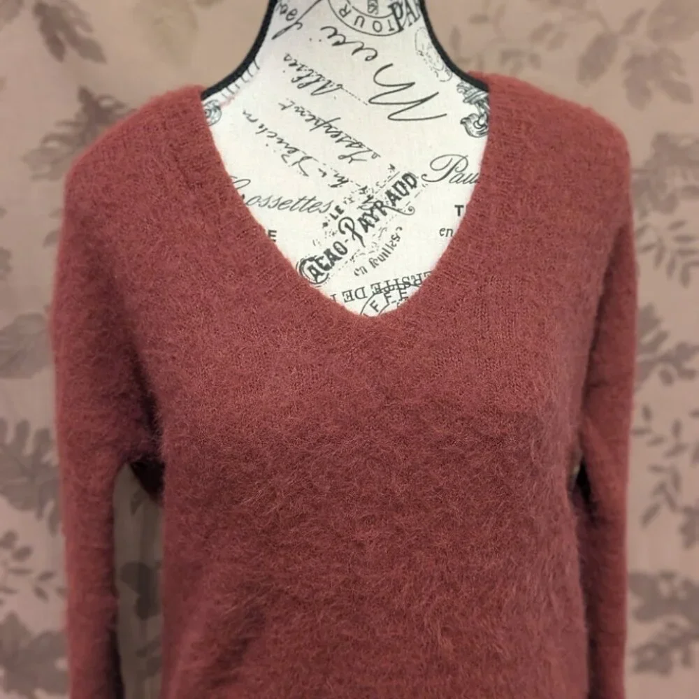 Ruby Moon Wine Red Cut Out Fuzzy Sweater Tunic, Size XS, Gently Used! EUC